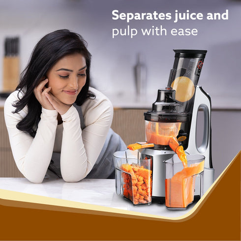 Imperial Slow Juicer, Professional Cold Press Whole Slow Juicer, 240 Watts Power Motor, 3 Strainers, All-in-1 Fruit & Vegetable Juicer, Grey/Black